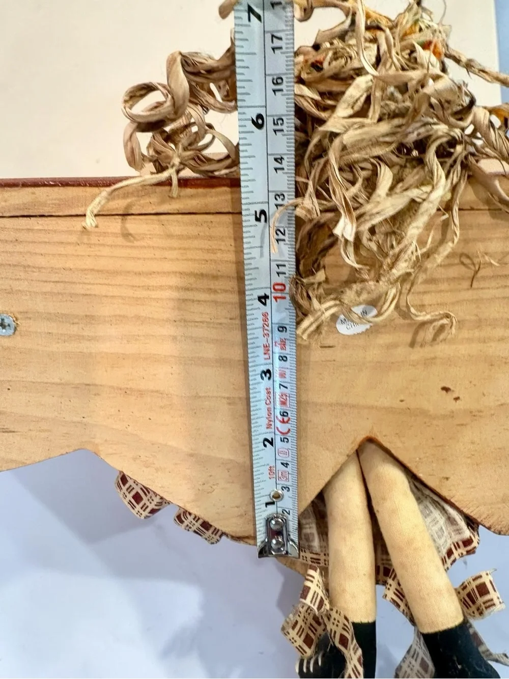 Vintage Handmade 20” Wall Shelf w/ Folk Art Primitive Rag Doll Autumn Harvest